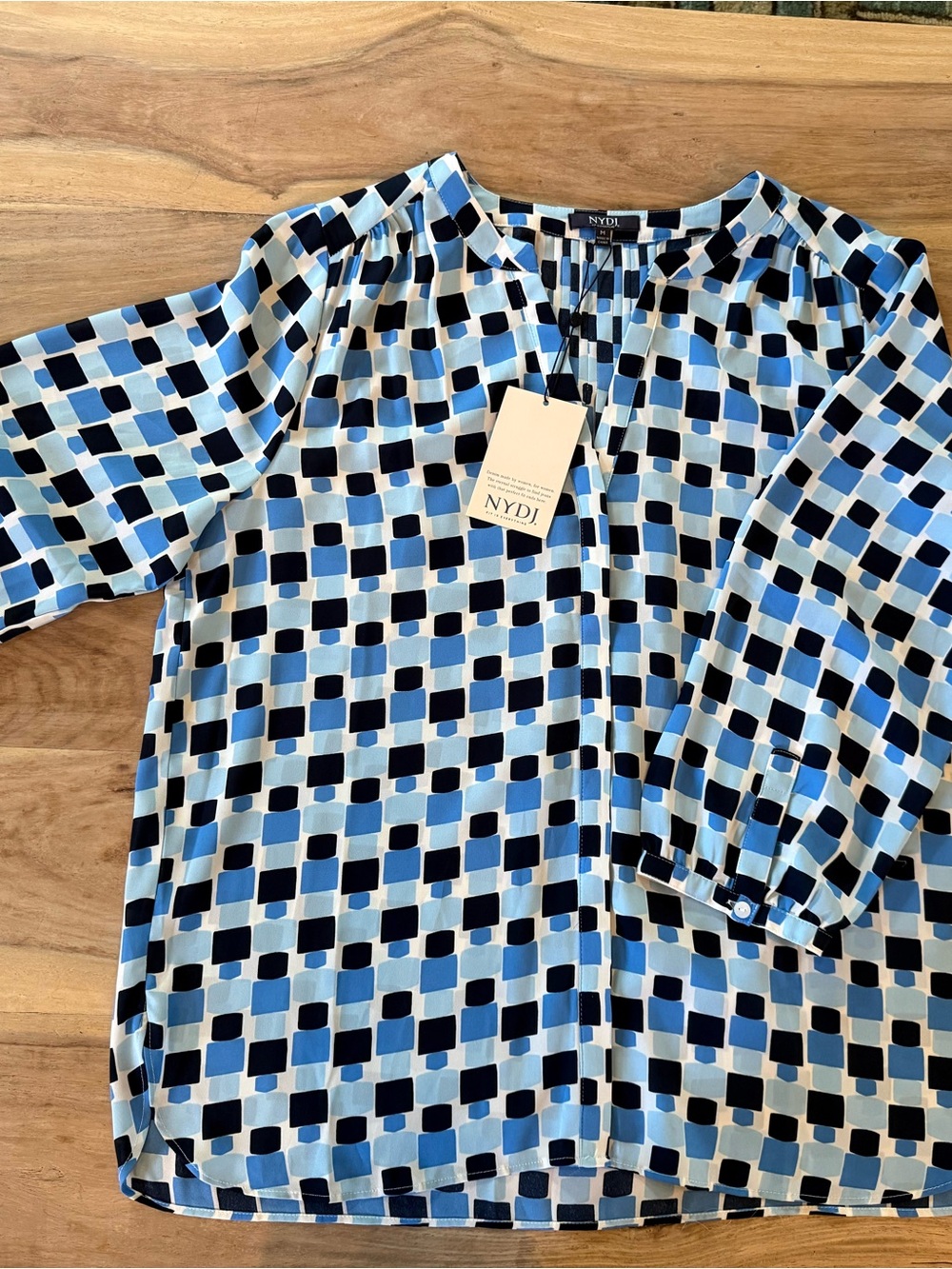 NYDJ Blue & Navy Square-Print Pullover Blouse